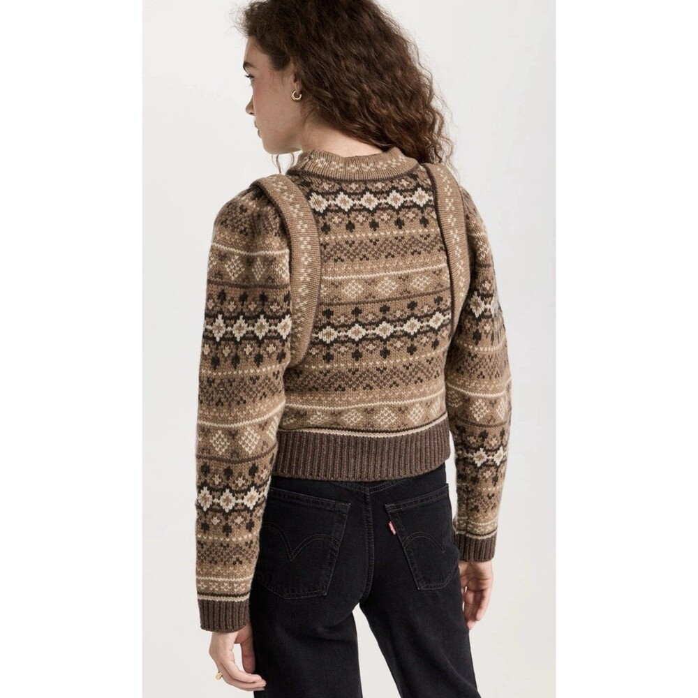 SEA NEW YORK Brown 100% Wool Fair Isle Knit Long Sleeve Sweater Finja sz Small - Picture 2 of 11